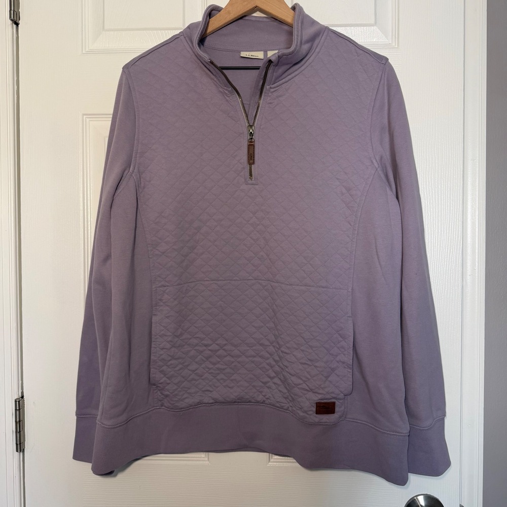 LL Bean Womens Quilted Quarter Zip Pullover Sweatshirt Purple Lavender 507745 L